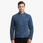 Ozil Men's Suede Snap Collar Biker Jacket – Genuine Sheepskin Leather