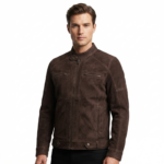 Ozil Men's Suede Snap Collar Biker Jacket – Genuine Sheepskin Leather - Image 13