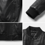 Ozil Men's Leather Bomber Jacket – Genuine Sheepskin Leather, Black - Image 5