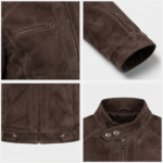 Ozil Men's Suede Snap Collar Biker Jacket – Genuine Sheepskin Leather - Image 16