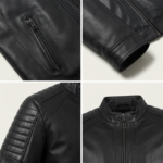Ozil Men's Quilted Snap Collar Racer Jacket – Genuine Sheepskin Leather, Black - Image 5