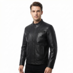 Ozil Men's Leather Racer Biker Jacket – Genuine Sheepskin, Black