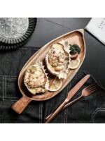 Leaf Wooden Serving Platter with food